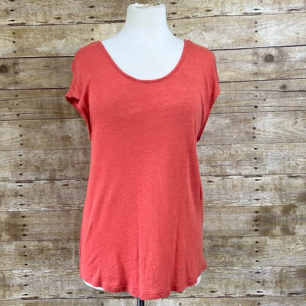 Trouve Womens Coral Pink Knit Scoop Neck Cap Sleeve‎ T-Shirt Top Size Small